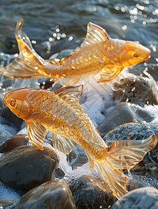 水面上金色的鲤鱼图片