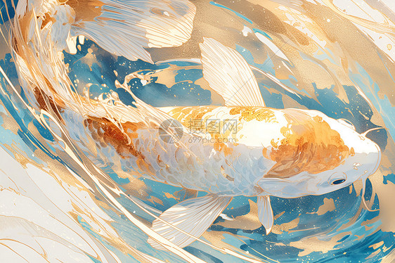 金色锦鲤在清澈的水池里图片