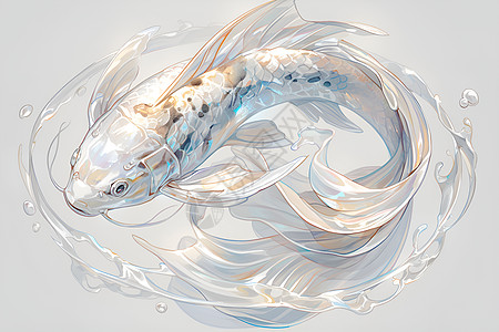 水中畅游的白色锦鲤图片