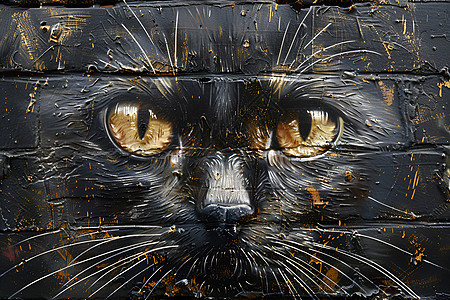 黑色猫咪街头涂鸦图片