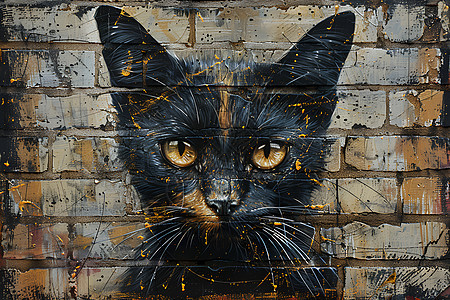 街头涂鸦猫头壁画图片