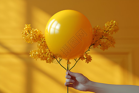 黄色气球和树枝图片