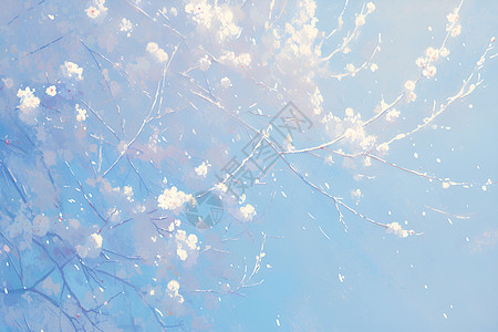 蓝天下的花树图片