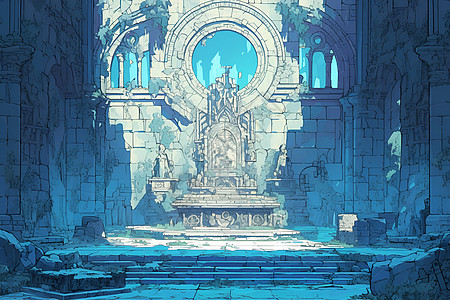 古堡庭院里的喷泉图片