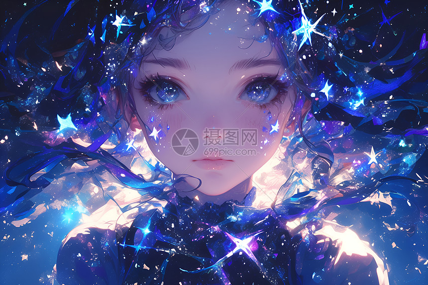 星光中神秘感十足的少女图片