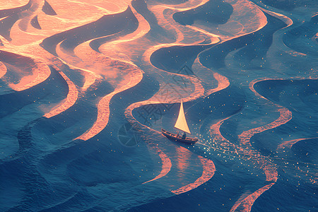 夕阳下的海岸小舟背景图片