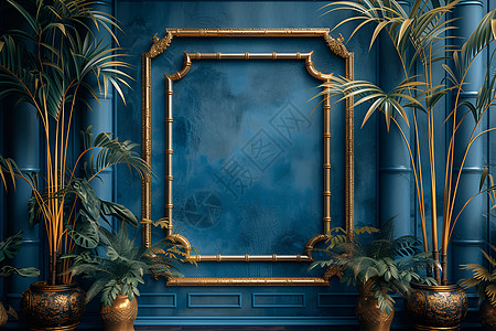 金竹环绕深蓝墙图片
