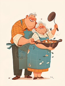 共同探索烹饪的老年夫妻图片