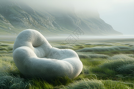 绿草地中的白色雕塑背景图片
