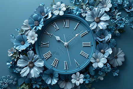 钟表与花朵图片