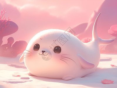 柔软粉色背景下的海豹图片