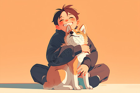 抱著寵物男孩抱着狗狗插画