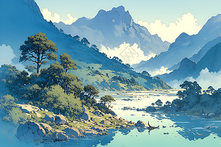 仙境湖山神秘画卷图片