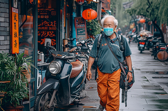 街道上的老人图片