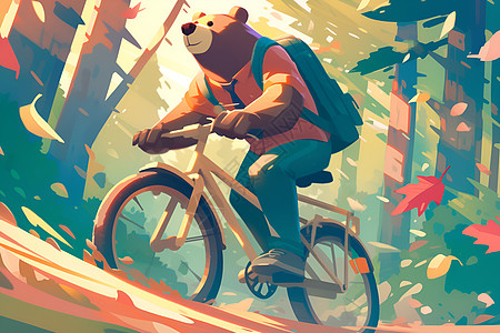 骑着自行车的卡通小熊图片