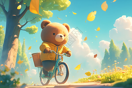 骑着自行车的小熊插画