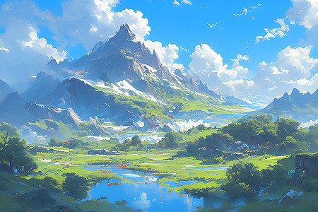 高山森林广袤无垠的天空插画