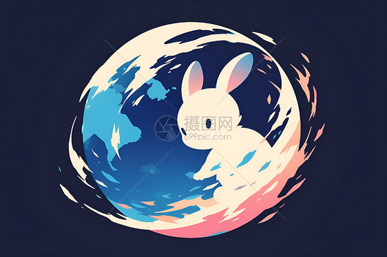 可爱的白兔插画图片