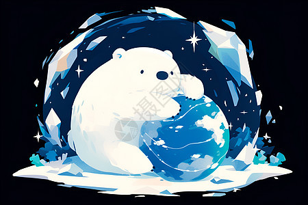 设计的白熊和地球插画图片