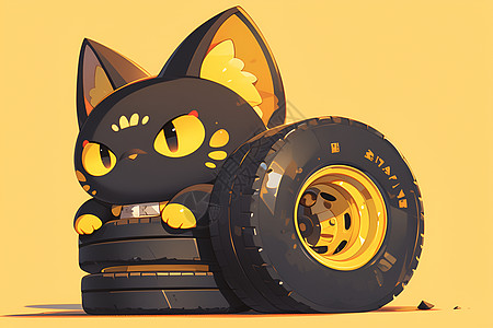 轮胎中的小猫背景图片