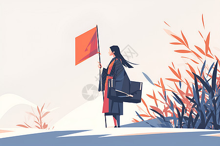 古装女人拿着旗帜图片