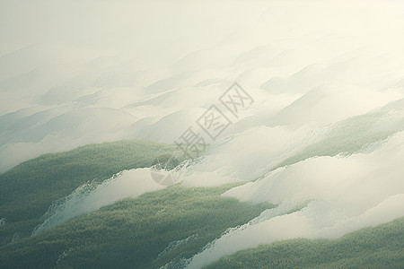山峦薄雾中的草地插画