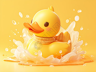 小黄鸭在水中玩耍图片