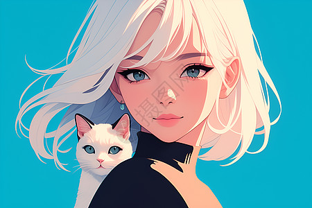 女孩与猫咪背景图片