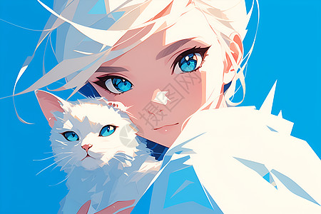 设计的猫咪和女孩背景图片