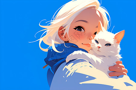 少女怀抱一只猫咪图片