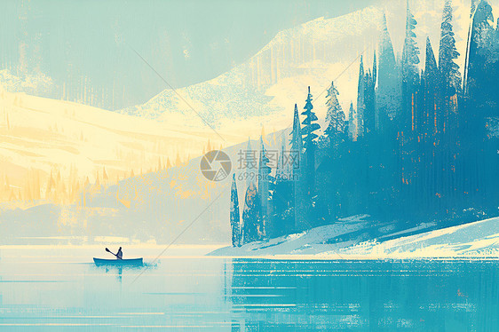 冬日寂静的湖泊森林图片
