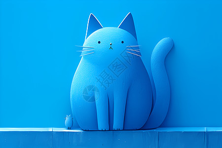 蓝色主题下的猫咪涂鸦图片