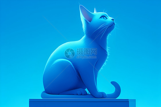 蓝色的猫咪插画图片