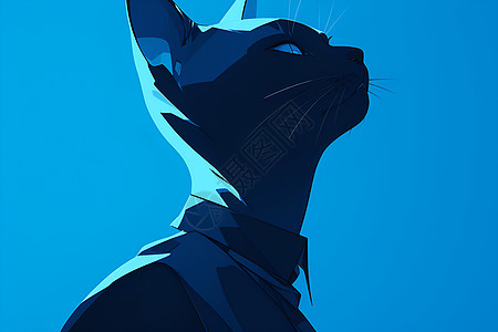 蓝色猫咪抬头仰望图片