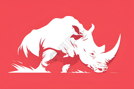 红底白描犀牛背景图片