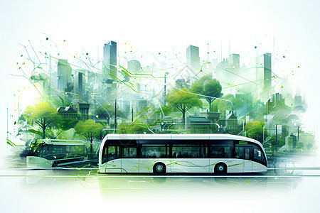 城市中的电动公交车图片