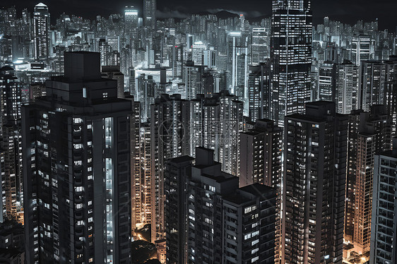 夜晚城市的高楼建筑图片