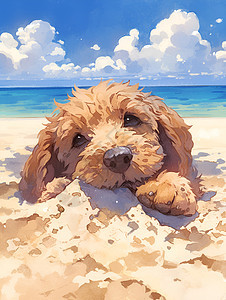 沙滩上的宠物小狗图片