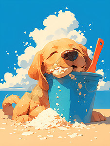 海滩上的小狗图片