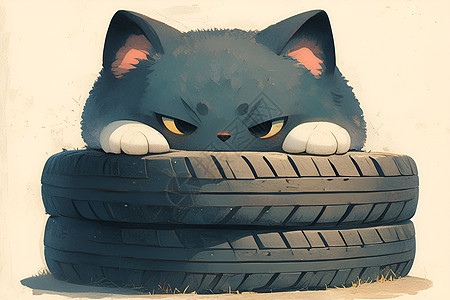 轮胎中的猫咪图片