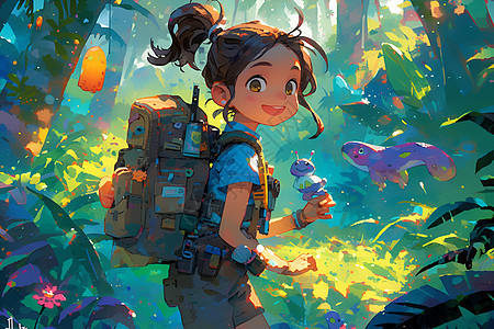 丛林中探险的女孩背景图片