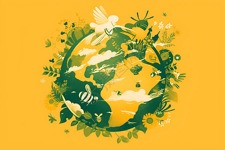 地球中的蜜蜂图标背景图片