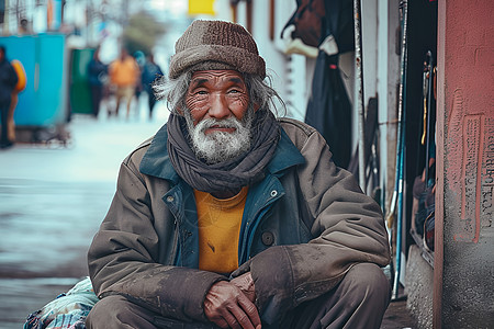 老人在街头贫困老人高清图片