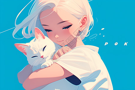 女孩和猫咪背景图片