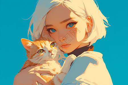 少女与白猫背景图片