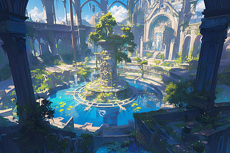 奇幻宫殿里的喷泉图片