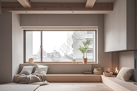 抱枕背景日式住宅的木质沙发背景