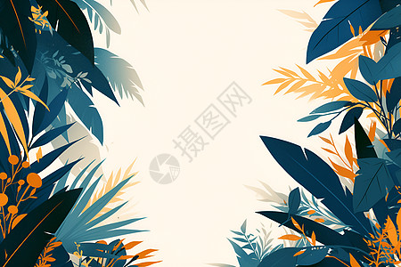 热带植物与简约边框背景图片