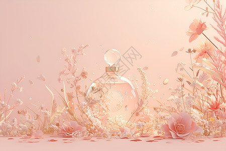花瓣间的香水瓶背景图片