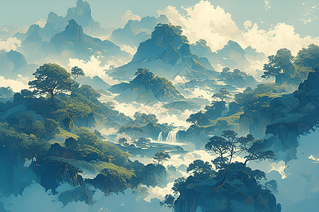 青山流水青山和流水插画